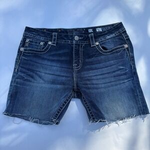 Miss Me Sequin Wing Cut Off Denim Shorts Dark Wash Sz 31